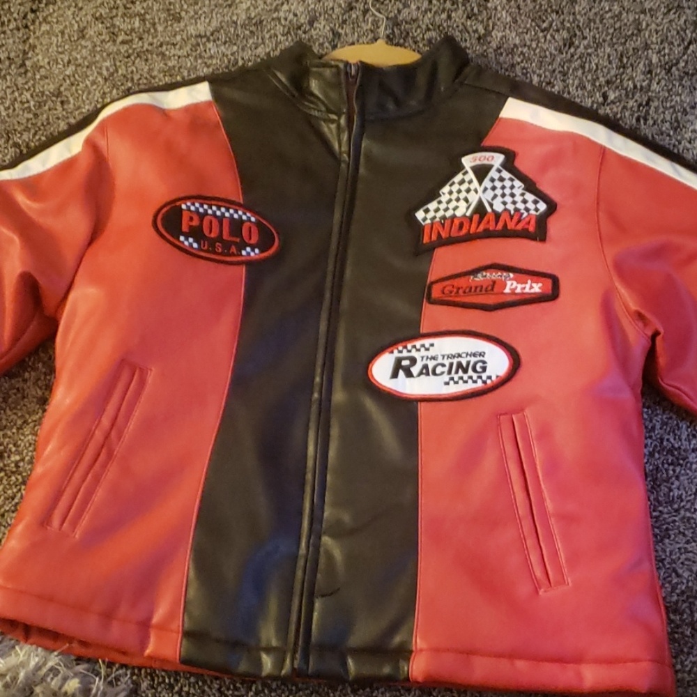 Retro grand prix faux leather coat